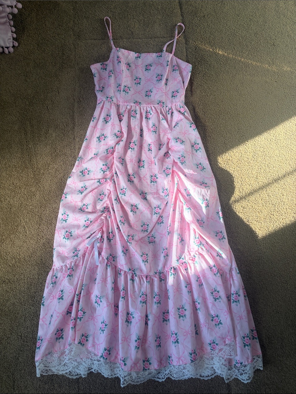 Woman’s Pink Floral Lace-Hem Sundress